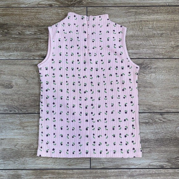 Vintage Pink Flower Sleeveless Mock Neck Ribbed Top - Picture 12 of 12
